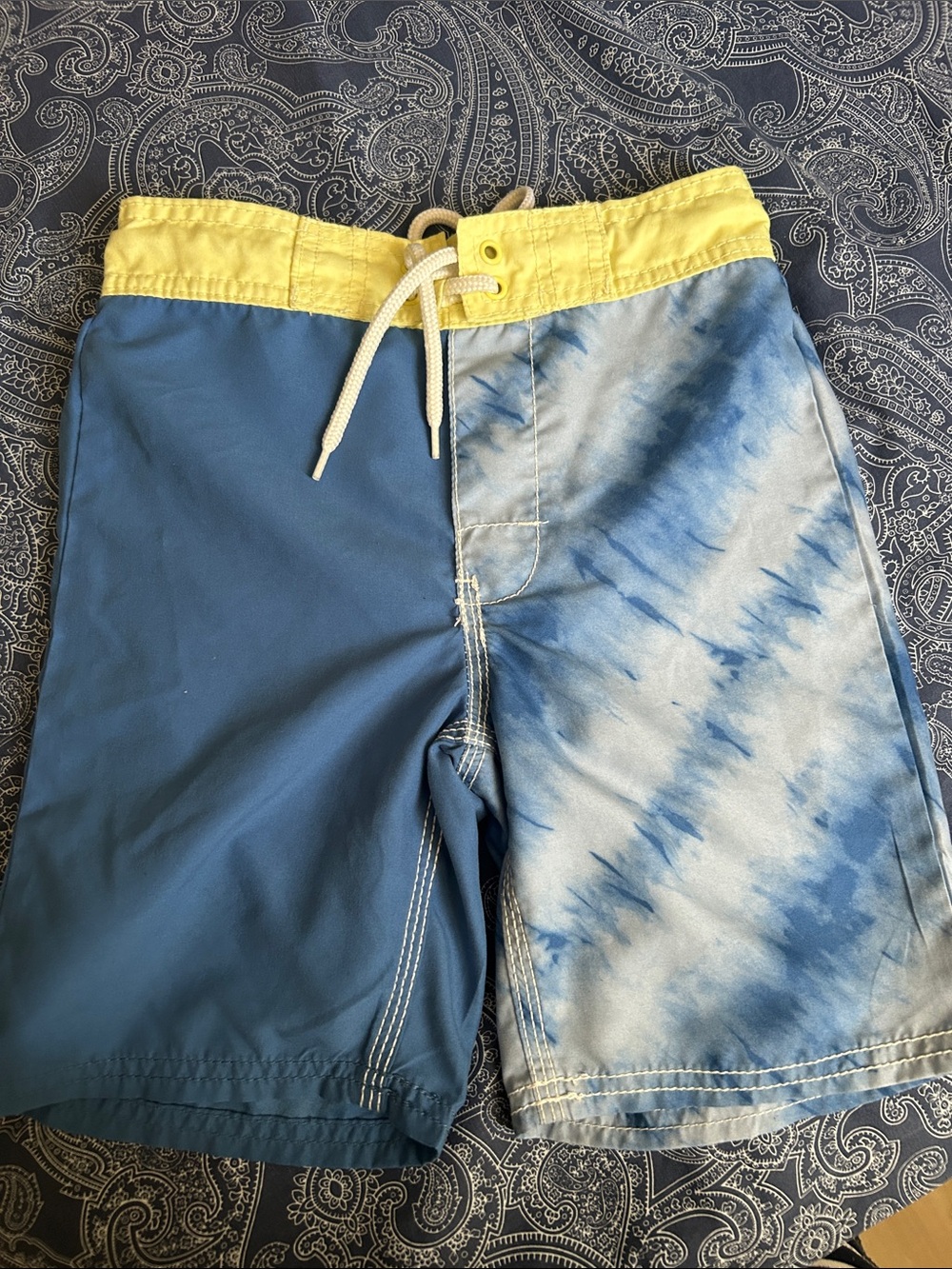 6T - OshKosh B'gosh Blue Tie-Dye and Yellow Waistband Swim Trunks